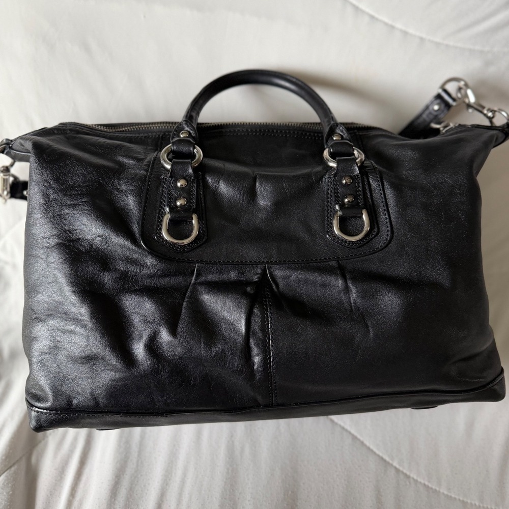 Coach Ashley Black Leather Shoulder Bag Satchel Purple Lining F15447 - Picture 14 of 14